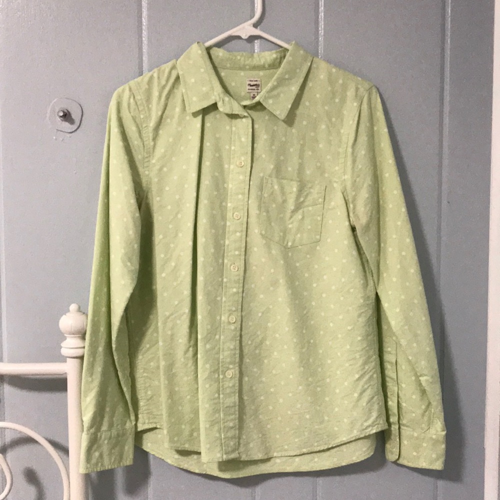 Madewell green polka dot button down